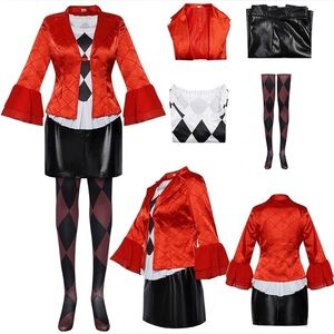Harley Quinn Cosplay Harleen Costume Dress Outfit Suit Uniform Full Set Size 2XL